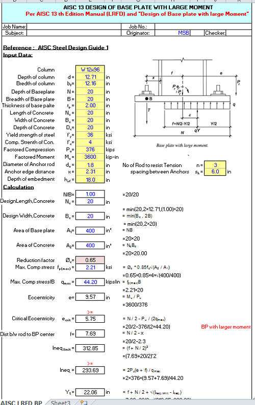 Baseplate with Large Moment to AISC LRFD Spreadsheet Calculator