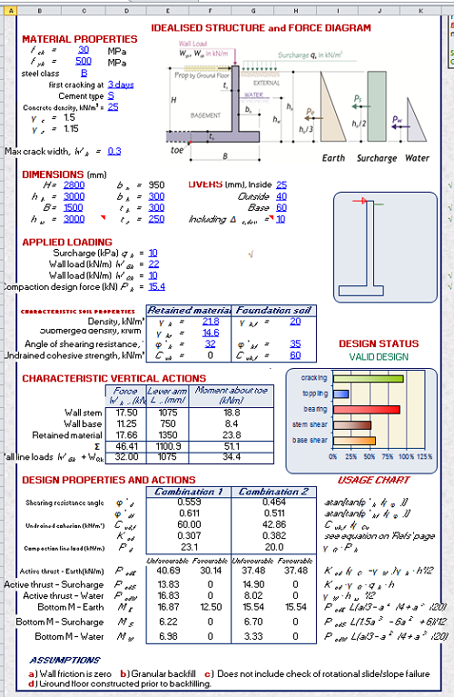 Basement Wall Design Spreadsheet Calculator