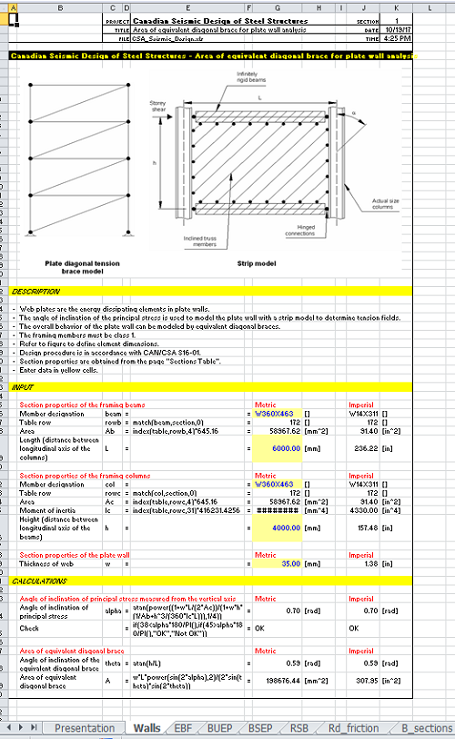 Canadian Seismic Design of Steel Structures Spreadsheet Calculator