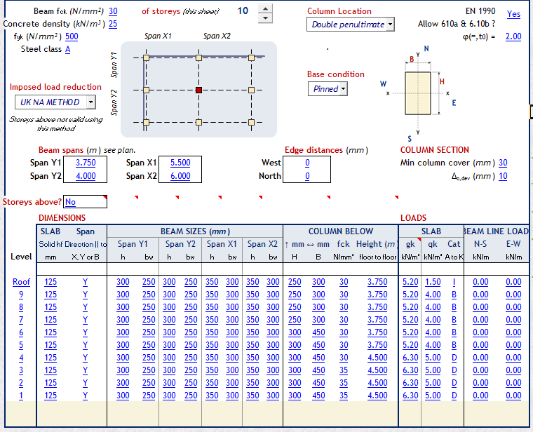 Column Load Take Down and Design for Rectangular Columns