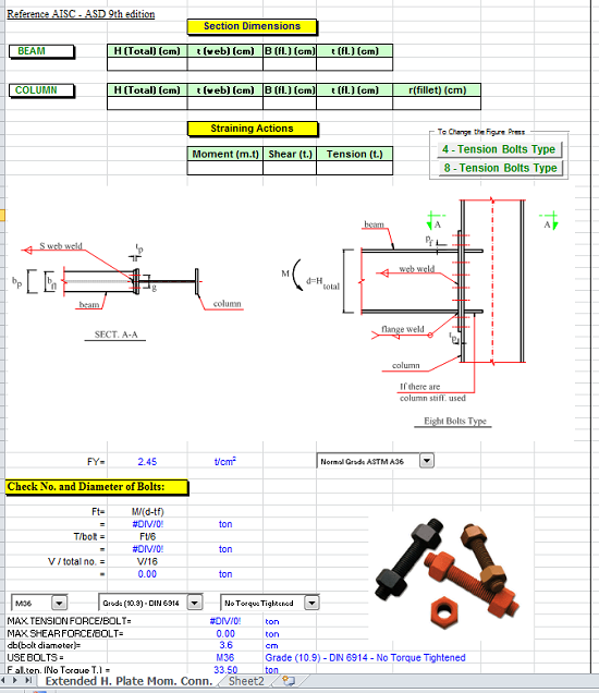 Moment Connections Structural Shapes Design Spreadsheet Calculator