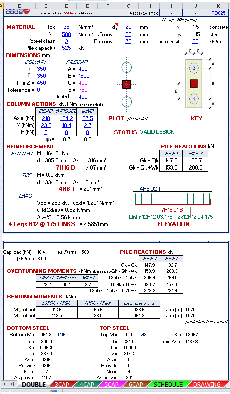 Pile Cap Design Spreadsheet to Eurocode Spreadsheet Calculator