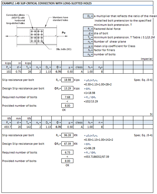 Slip-critical Connection With Long-slotted Connection Spreadsheet Calculator