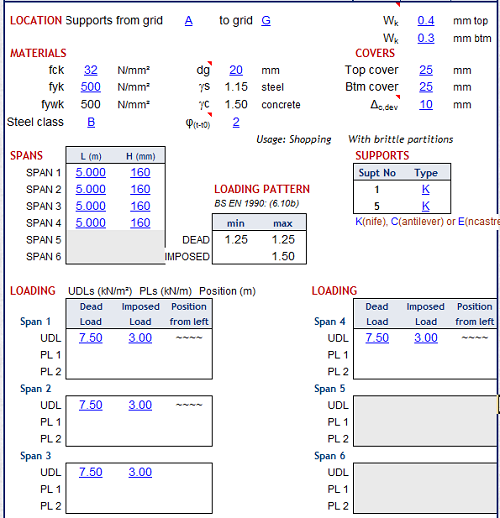 One-way Slab Design Spreadsheet Calculation