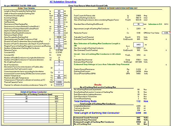 AC Substation Grounding Calculator Spreadsheet